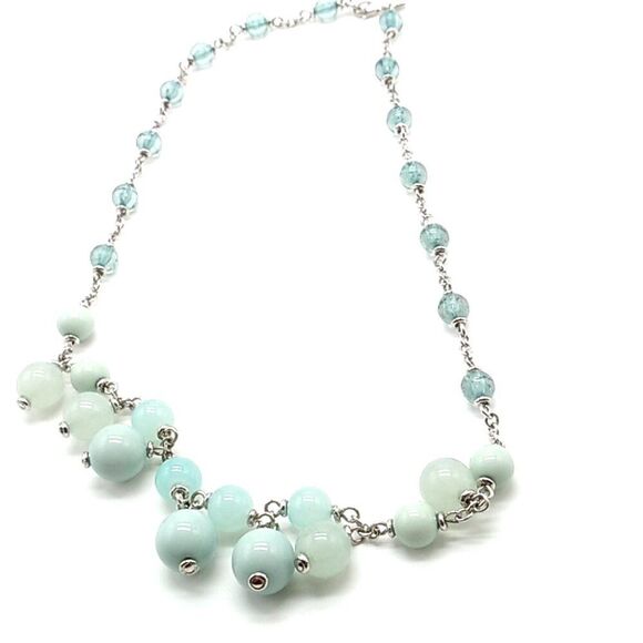 Banana Republic Necklace Silver Tone w/ Pastel Blue Green Hard Plastic Beads - Picture 4 of 9